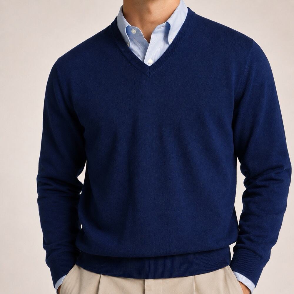 NEW Brooks Brothers V-Neck Sweater Mens XL Blue Merino Wool Nylon